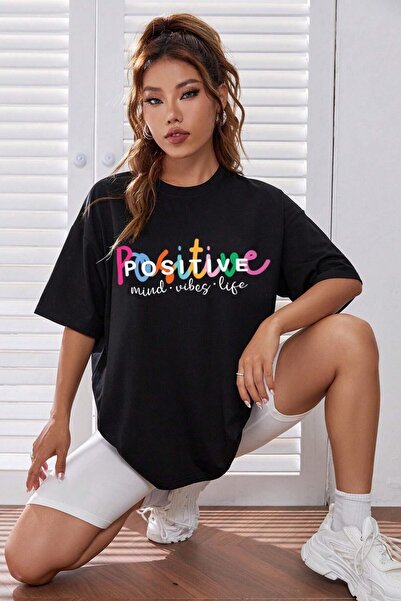 MODAGEN Μπλουζάκι Unisex Black Crew με θετική στάμπα oversize