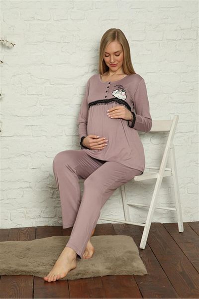 Akbeniz Set de pijamale pentru femei însărcinate de maternitate Dusty Rose Fashion Line 45201