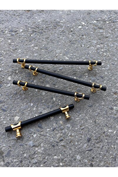 ARON LÜX ARSİN KULP (MAT SİYAH - ALTIN) 224MM TV ÜNİTE KONSOL ŞİFONYER MUTFAK DOLAP KAPAK KULPU 224MM