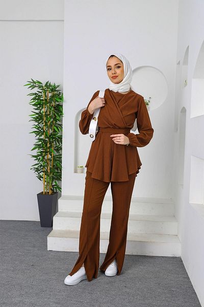 Tesettür Diyarı Γυναικεία Ρούχα Hijab Zümra Μοντέλο Σετ 2 τεμαχίων-Καφέ