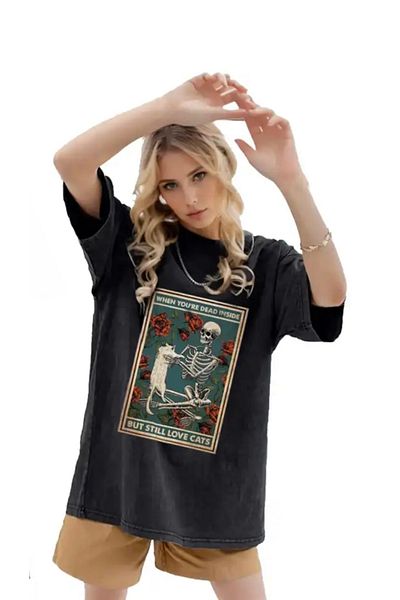 Köstebek Unisex Washable Fabric - When You'Re Dead Inside but Still Love Cats T-Shirt