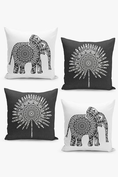 Filamente Set de 4 huse de pernă cu aspect etnic boem și elefant