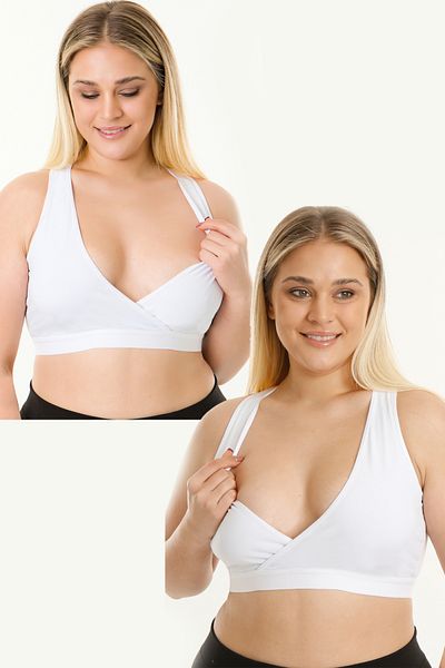 MS HAMİLE İÇ GİYİM Set de 2 bustiere sport pentru alăptare alb-alb HG0055