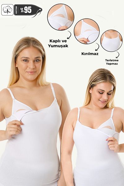 MS HAMİLE İÇ GİYİM Set of 2 with Breastfeeding Undershirt for Pregnant Women HG0112 - White White