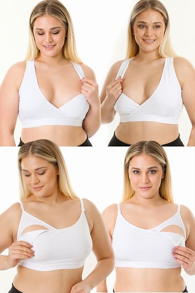 MS HAMİLE İÇ GİYİM Set bustieră pentru alăptare din 4 piese - HG0066 alb-alb