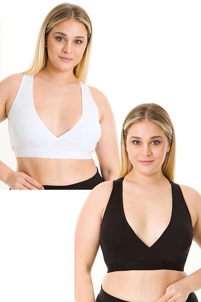 MS HAMİLE İÇ GİYİM Bustieră pentru alăptare - Set de 2 HG0055, alb-negru