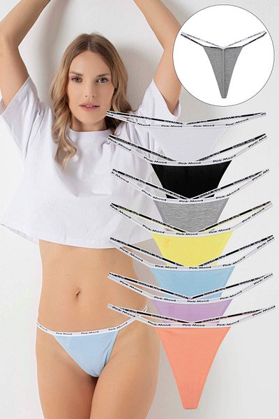 pink mood Thin Band Rubber Cotton Sexy t Thong 7 Pack