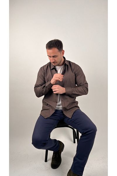 Mad&Calf Ανδρικό πουκάμισο Oxford με μακρυμάνικο γιακά με λεπτή εφαρμογή