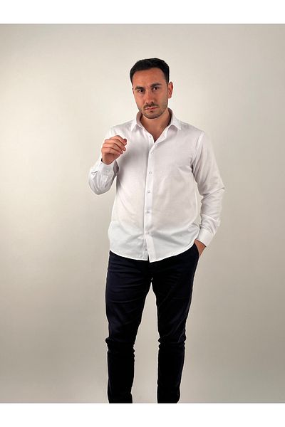 Mad&Calf Ανδρικό πουκάμισο Oxford με μακρυμάνικο γιακά με λεπτή εφαρμογή