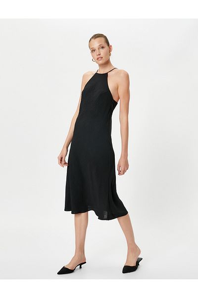 Koton Μίντι Φόρεμα Halter Λαιμόκοψη με υφή Σταυρό λουράκι πλάτης