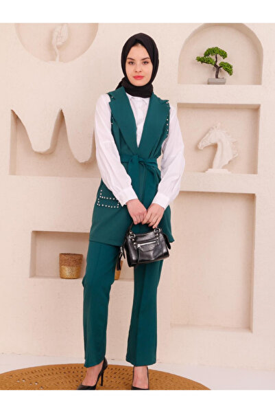 BERNEO طقم حجاب نسائي بتفاصيل حجرية مكون من قطعتين