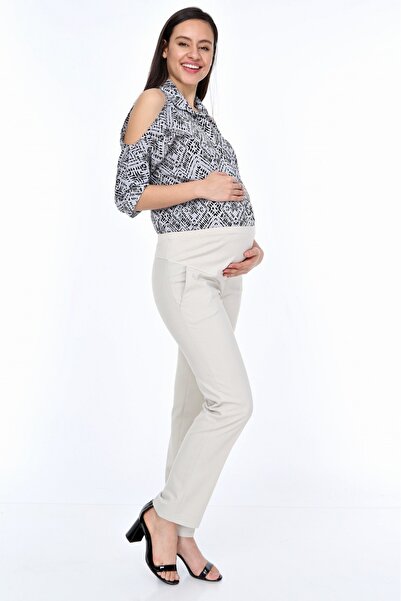 HaiModa Hamile Dar Paça Beyaz Kumaş Pantolon Krem