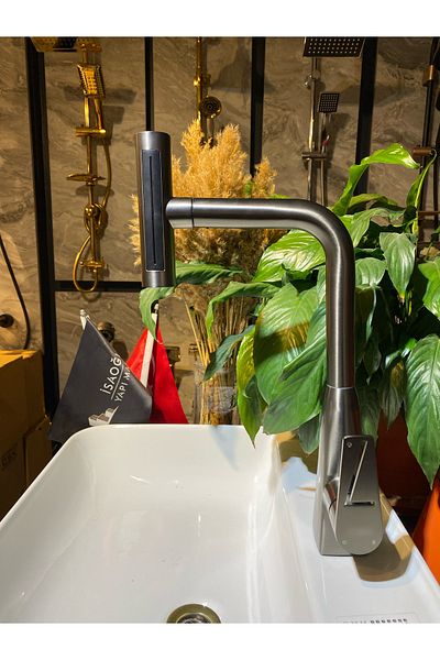 İSAOĞLU YAPI Anthracite Gray Kitchen Faucet Spiral Sink Tap Anthracite Premium Fixture 4 Separate Functions