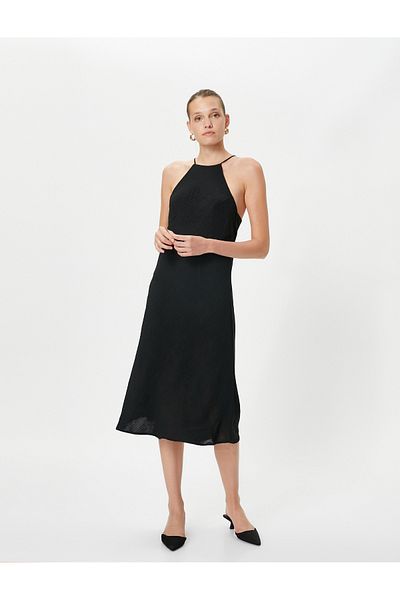 Koton Μίντι Φόρεμα Halter Λαιμόκοψη με υφή Σταυρό λουράκι πλάτης
