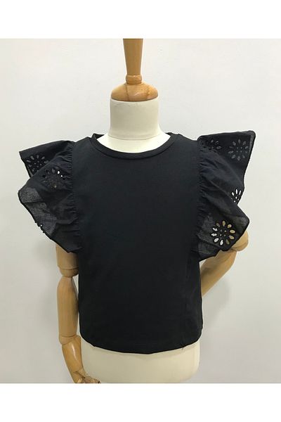 Çikoby Girl's Fisto Sleeve Black T-Shirt
