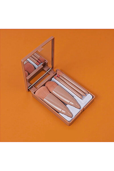 ROWENAROSE Profesyonel Taşınabilir Aynalı Makyaj Fırça Seti 5'Li Kahvereng
