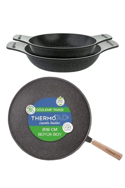 ThermoAD Granite 20-22 Cm Hot Pot and Pan - Granite Pancake Set with Wooden Handle
