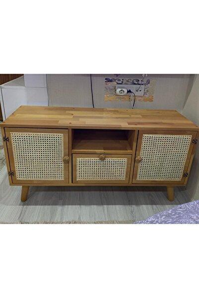 Alp E Ticaret TV Ünitesi %100 Ahşap Kayın Masif Hasır Kapak(Özel Üretim)