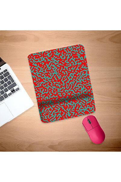 UcuruStore Κόκκινο Πράσινο Mouse Pad με Σχισμές και Στήριγμα Καρπού