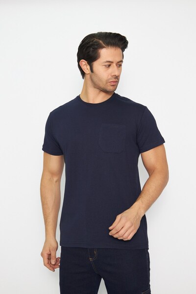 mervem T-shirt Bisiklet Yaka Kısakol %100 Pamuk Cepli Lacivert