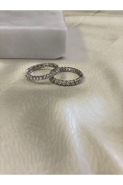 Magicway Jewelled Steel Hoop Earrings Silver Silver
