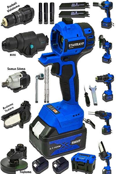 stanrayf Alman 598 Vf 25 Ah 5 Kafalı Süper Set Darbeli Matkap Testere Taşlama...