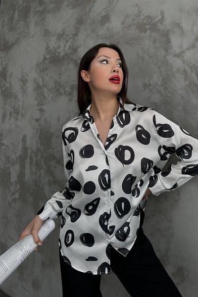Ded COLLECTION Cămașă cu mânecă lungă din satin cu model
