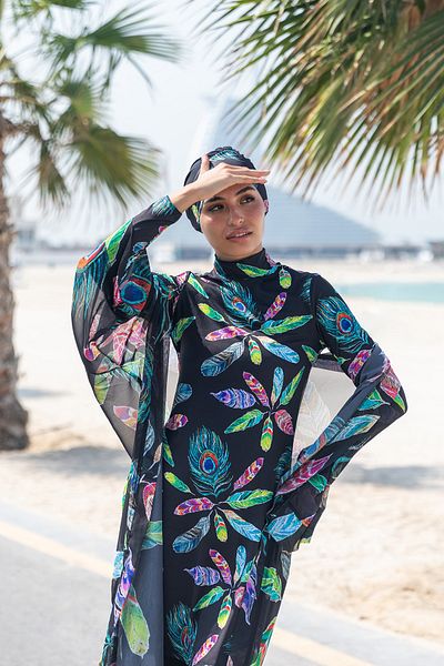 Remsa Mayo Μαγιό Remsa Hijab με Single Kaftan Kimono Pareo RP004C Green Peacock