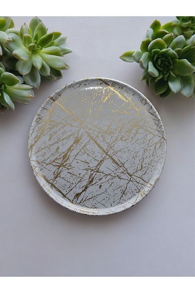 Freya YANPA TICARET FREYA 32 CM MELAMIN ROUND TRAY WHITE GOLD TRAY