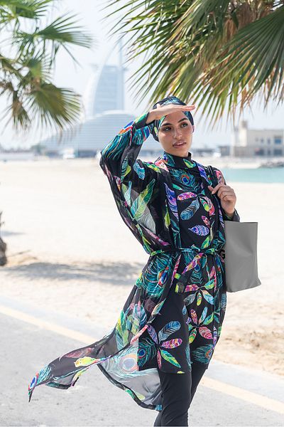 Remsa Mayo Μαγιό Remsa Hijab με Single Kaftan Kimono Pareo RP004C Green Peacock