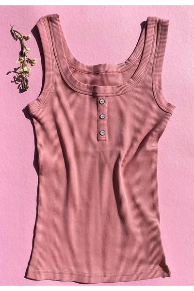 VicTroy Button Detailed 2 Pieces Camisole Thick Strap Lillesol Rose K. And Blue Color Summer Women's Athlete 64v63