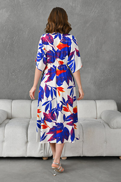 4S1B FASHION Жіноче плаття з принтом, круговим коміром, еластичним поясом і рукавами-крилами, середньої довжини, літнє 096