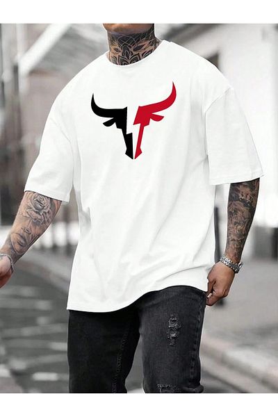 JDM Κωδικός Trend Jdm Street Life Ανδρικά μπλουζάκια με μοτίβο κεφαλής αγελάδας και off-Shoulder, φαρδιά μπλουζάκια