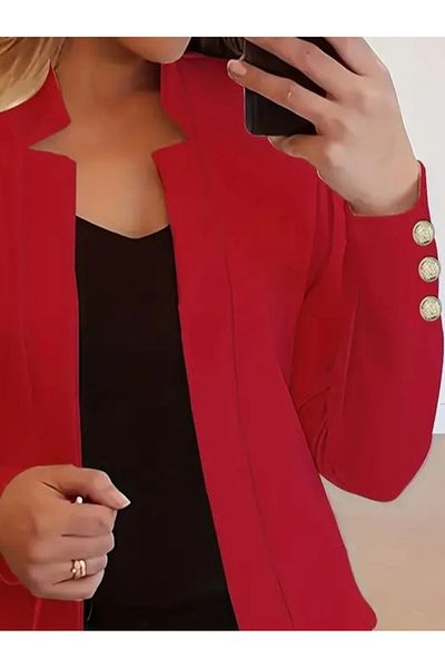 Tozlu Yaka Long Sleeve Crepe Women's Jacket - Sleeve Button Detail
