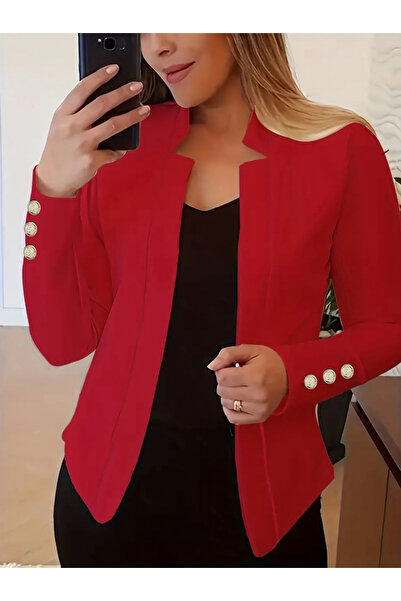 Tozlu Yaka Long Sleeve Crepe Women's Jacket - Sleeve Button Detail