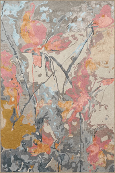 Rugs Modern Halı Μοντέρνο διακοσμητικό χαλί με ροζ-γκρι θέμα, πολύχρωμο αφηρη...