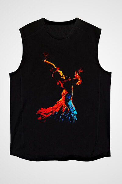 Darkhane تي شيرت فلامنكو أسود بدون أكمام للجنسين - تي شيرت بأكمام قصيرة