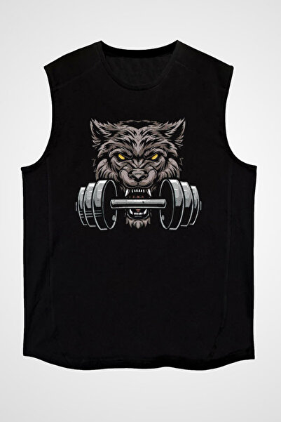 Darkhane Wolf Black Unisex Bodybuilding T-Shirt - Sleeveless and Cut Sleeve T...