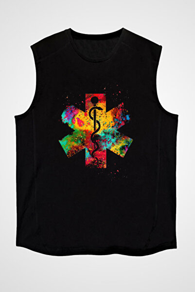 Darkhane Asclepius God of Medicine Black Unisex Sleeveless T-Shirt - Cut Slee...