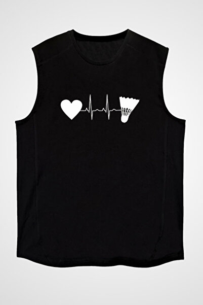 Darkhane Badminton Siyah Unisex Kolsuz Tişört Kesik Kol T-Shirt