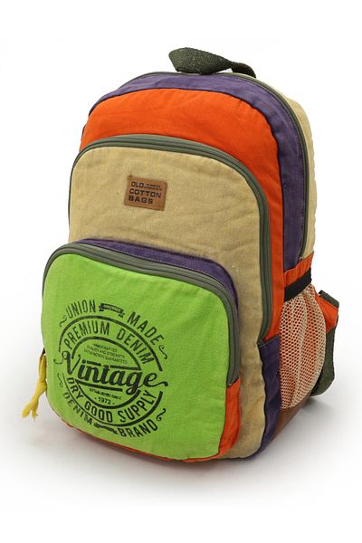 Old Cotton 5017 Neon Green Beige Backpack School Travel 15,6 ιντσών Laptop Daily Notebook Βαμβακερή υφασμάτινη τσάντα