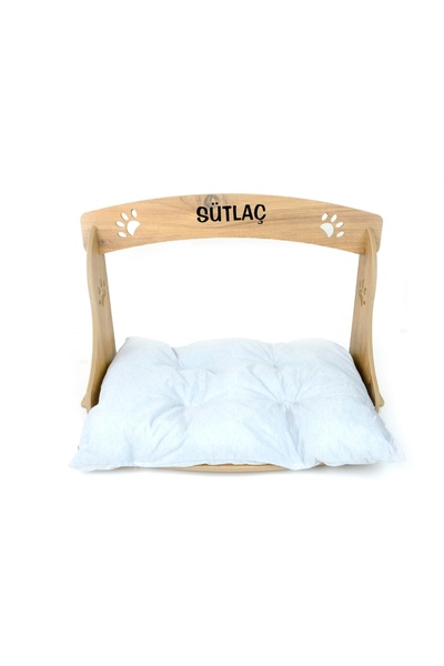 RealWood Ahşap Kedi Yatağı - Özel Isim Baskılı - Minderli - Çengelli - Metal ...