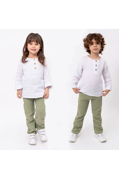 Bubito Unisex Baby&Child 100% Cotton Muslin Lower Top Pajama Set-Green