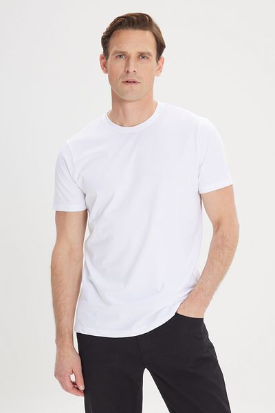ALTINYILDIZ CLASSICS Λευκό ανδρικό βαμβακερό μπλουζάκι Slim Fit - Crew Neck