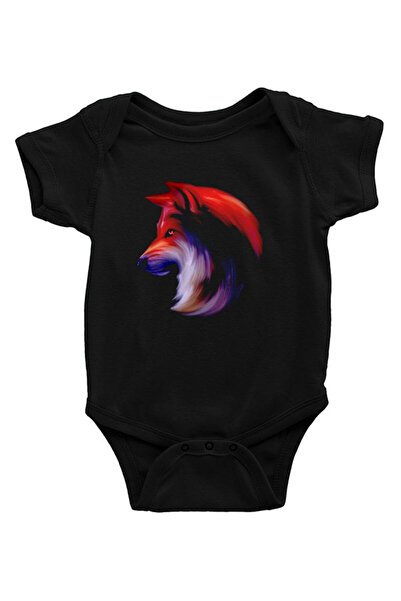 Darkhane Colorful Wolf Black Unisex Baby Bodysuit - Zıbın