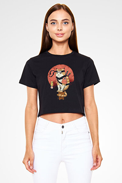 Darkhane تي شيرت قطة الساموراي في الشرق الأقصى باللون الأسود للجنسين