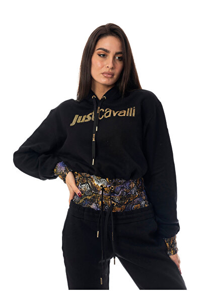 Just Cavalli Kapüşon Yaka Baskılı Siyah Kadın Sweatshırt 75paı309