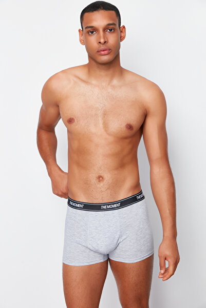 Trendyol Collection 3-Piece Flexible Cotton Boxers with Multicolor Lettering Elastic Tmnaw24Bx00005
