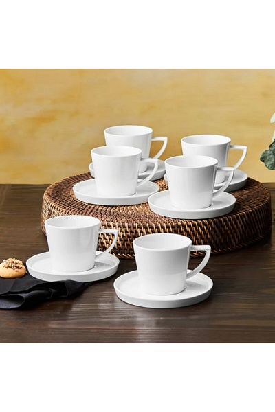 Karaca Salvare New Bone Teetasse und Untertassen-Set für 6, 12-teilig, 260 ml