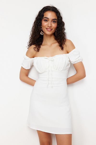 Trendyol Collection White Straight Bodycone Crepe Lined Mini Woven Dress Twoss24El00874